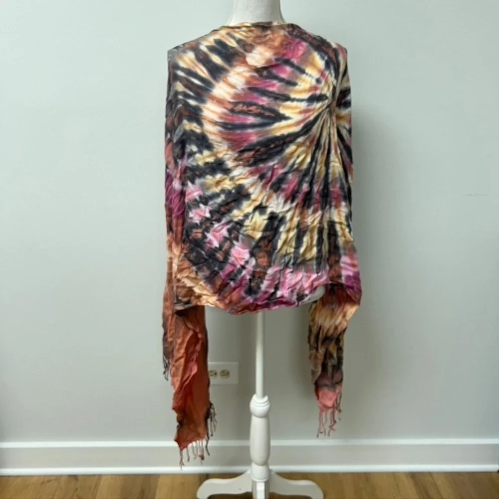 Brightly Twisted Tie Dye Rectangle Scarf Shawl Wrap Tassel Hippie Boho Artsy